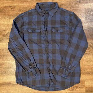 George Casual Button Down Mens XL Navy Blue Black Plaid Rugged Flannel Shirt